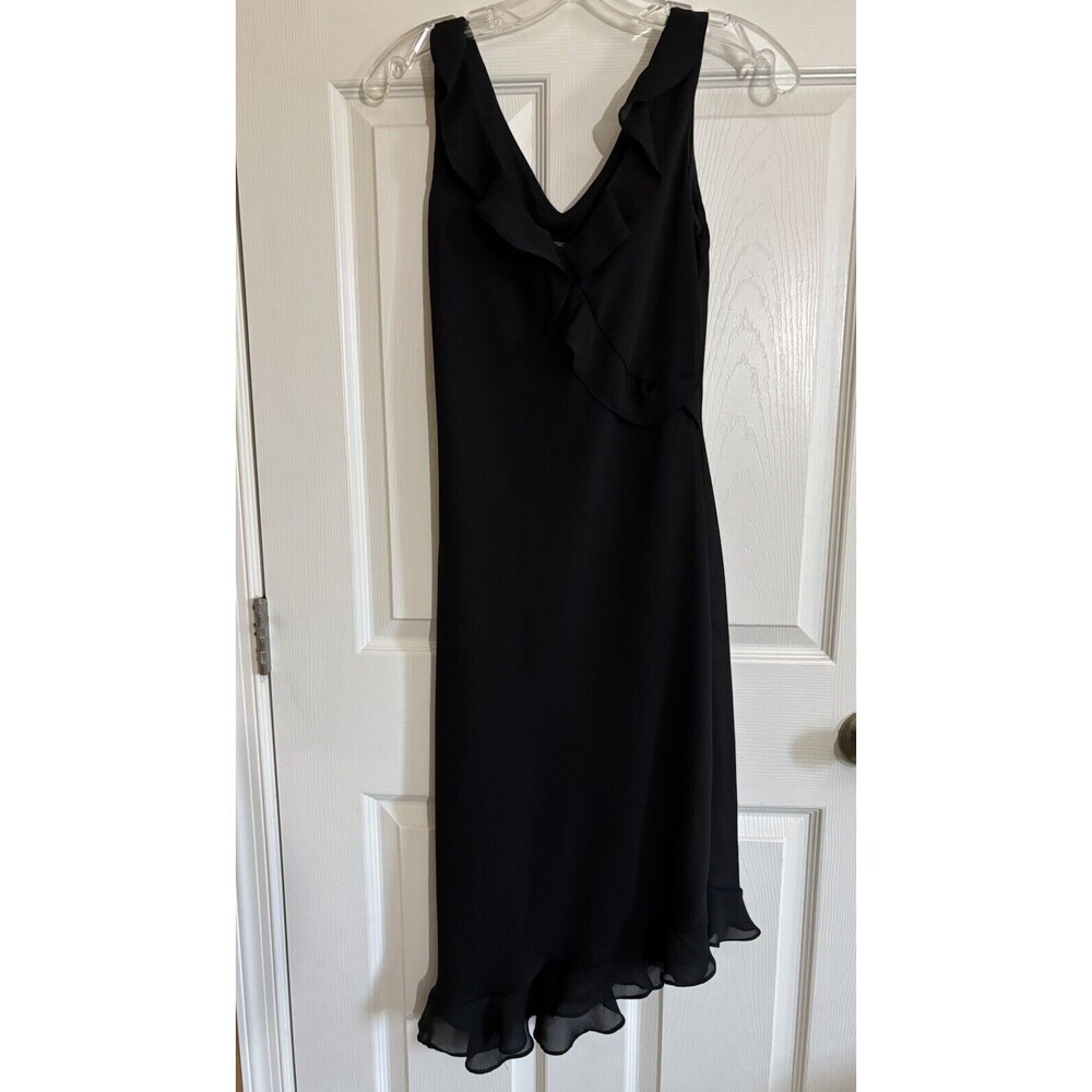 Vintage Breaking Loose Black Dress Ruffle Front USA Made Women’s Size 3/4